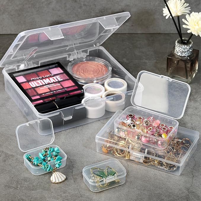 7 Pack Mixed Sizes Rectangular Mini Plastic Containers Clear Plastic Storage - Image 4