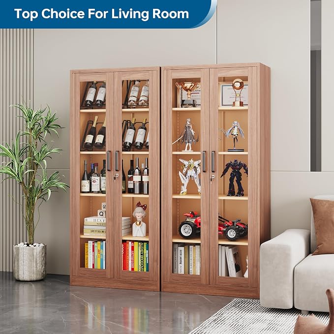 PEUKC Display Cabinet with Glass Doors, 71 Inches Metal Display Case with 4 - Image 2
