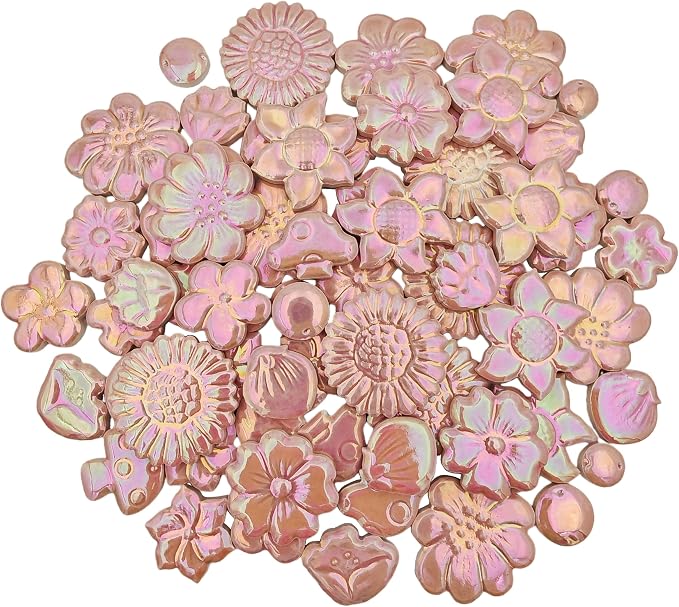 500g/1.1lb Ceramic Mosaic Tiles Mixed Shapes of Flowers, Mushrooms by Unknown