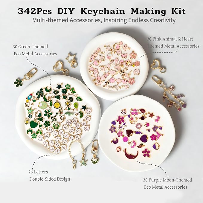 Kupor 342Pcs DIY Keychain Making Kit – 25 Keychains, Storage Box & Instruction - Image 2