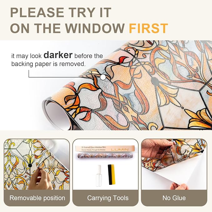 OHTMERU 3D Stained Glass Window Privacy Film, Heat Control UV Blocking Static - Image 9