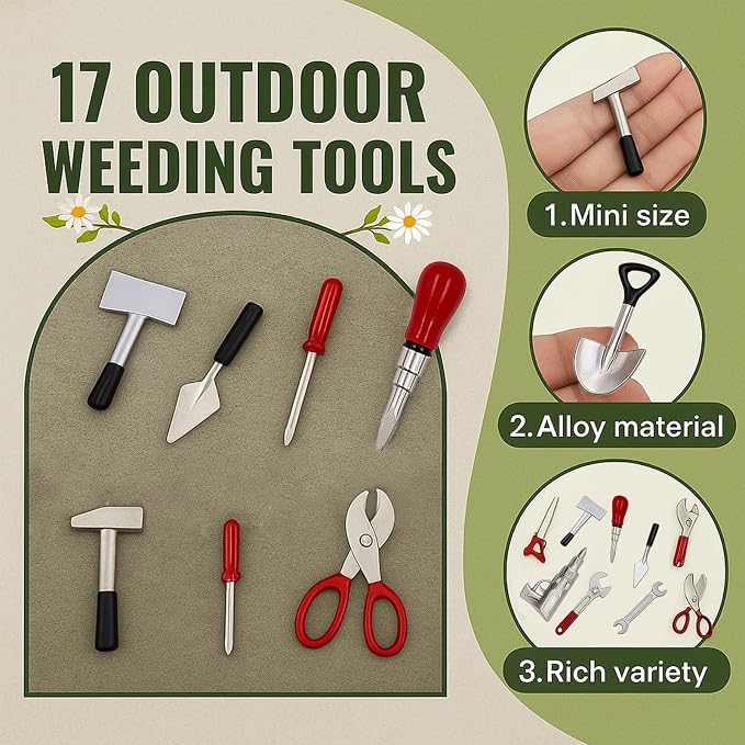 17PCS 1:12 Miniature Doll House Tools Metal Home Repair Multi-Tool Model Set Fun - Image 2