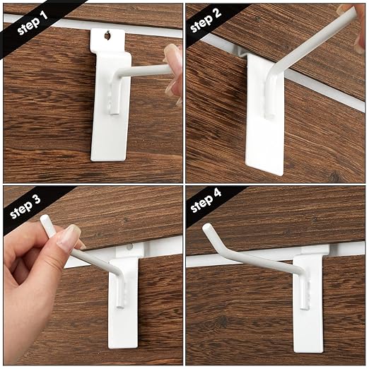 Slatwall Hooks 24 Pcs 4/6/8 Inch Slatwall Accessories Slat Wall Shelf Brackets Slat Wall Hanging Hook and Hanger Slatwall Panel Hook Slat Wall Hook Heavy Duty Pegboard Gridwall Display Hook (White)