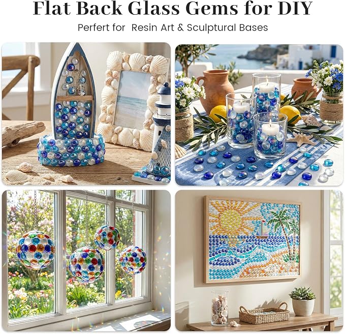 FUTUREPLUSX 1LB Iridescent Flat Glass Marbles, Vase Fillers Blue Mixed Glass - Image 6