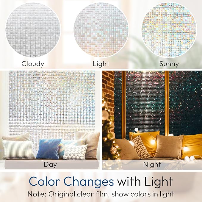 rabbitgoo Window Privacy Film, Mosaic Stained Glass Film, 35.4" x 78.5" | - Image 4