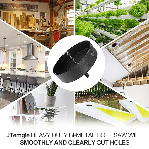 5-3/4 Inch Hole Saw with 1/2" Hex Shank Quick Change Arbor, JTemgle Bi-Metal Hole Saw Heavy Duty Hole Cutting Tool for Cornhole Boards, Recessed Lights, Wood, Plastic, Drywall & Soft Metal