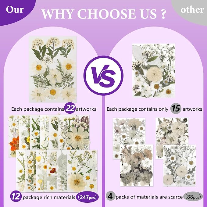 NESCCI 247 Pcs Dried Flowers for Crafts, Real Natural Dried Pressed Flowers in - Image 4