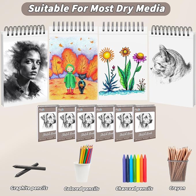 5 Pcs Sketch Book Bulk 9 x 12 in 200 Sheets Top Spiral Bound Sketch Pad Drawing - Image 3