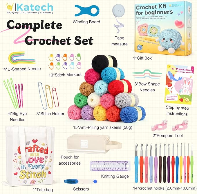 Katech Crochet Kit for Beginners Adults Kids-Crochet Starter Kits-Includes Soft - Image 2