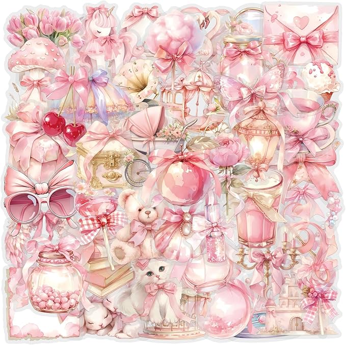 60 Pcs Clear PET Pink Coquette Aesthetic Stickers by Unknown