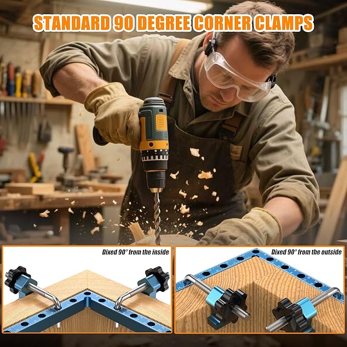 90 Degrees Positioning Squares, Right Angle Squares with 4 Clamps, Aluminium Alloy L-Type Corner Clamp Woodworking Clamping Tool for Picture Frames, Boxes, Cabinets (5.9in)