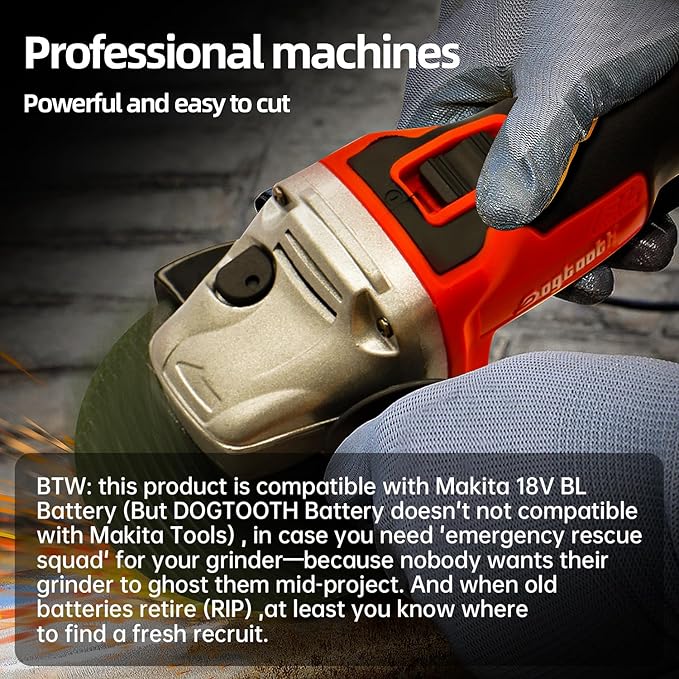 DOGTOOTH Max 21V 4-1/2'' Cordless Angle Grinder Set with 2 * 4.0 Ah Batteries, Compatible with Makita 18V Battery, Brushless Motor, Max10000 RPM, Charger, 4 Cutting&Grinding Discs and Carry Case