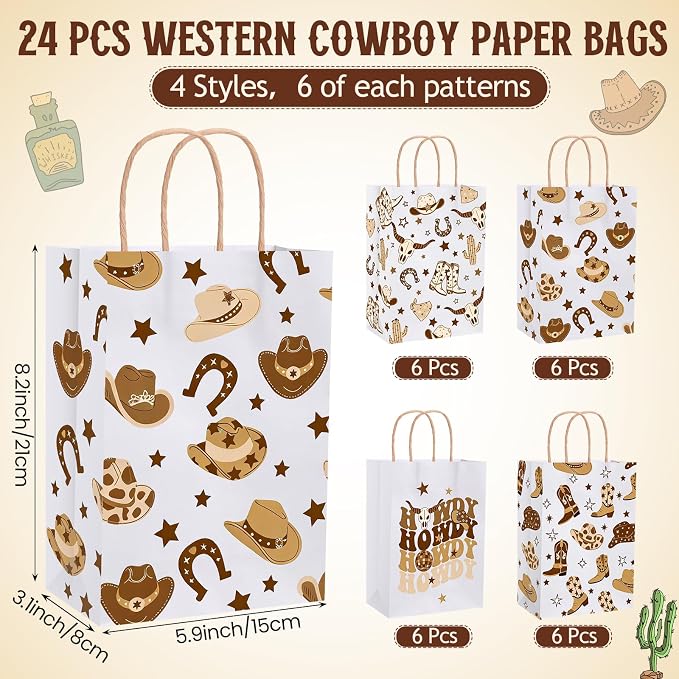Gaillty 24 Pcs Cowboy Party Favor Bags Paper Western Gift Bags - Image 2