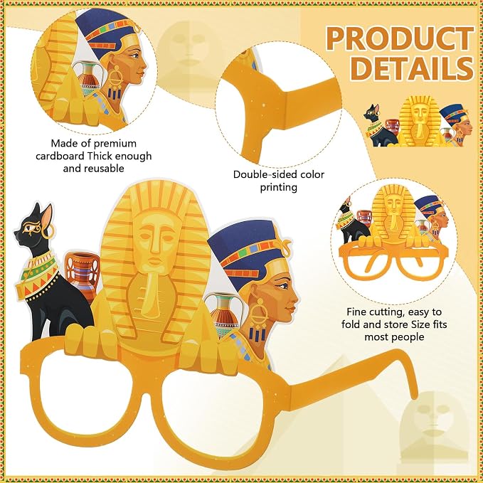 Pajean 32 Pcs Ancient Egyptian Decor Egypt Theme Eyeglasses Paper Glasses Frame - Image 3