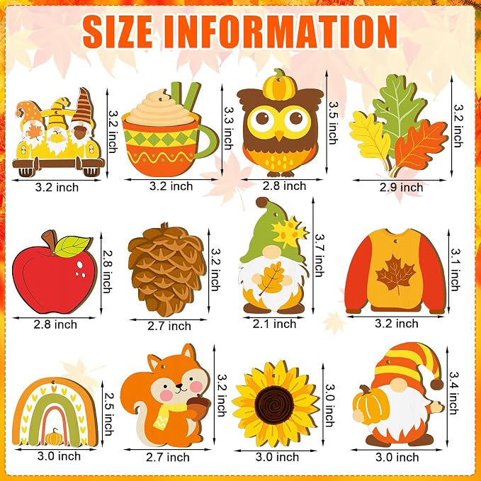 JellyArch 36 Pcs Thanksgiving Fall Wood Crafts Cutouts - Image 3