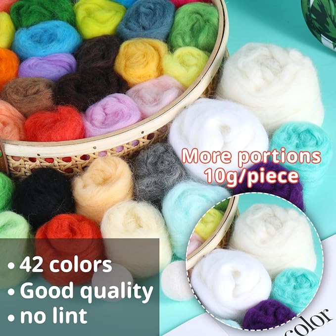 JNENERY Needle Felting Kit, 42 Colors Wool Roving Starter Kit, Needle Felting - Image 7