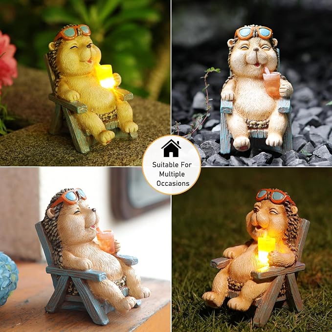 FOXMIS Hedgehog Statue Outdoor Solar Garden Decor - Image 5
