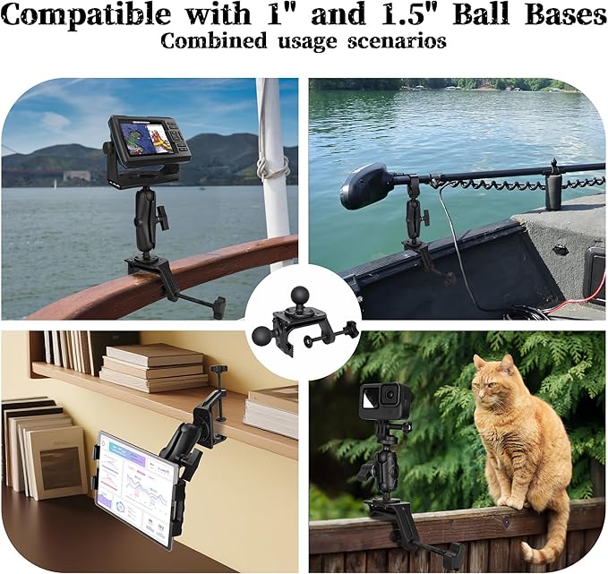 Heavy Duty C-Clamp Mount Compatible with RAM Systems 1" and 1.5" Size Round Ball Bases,Aluminum C Clamp Kayak Mount,3.27-Inch Jaw Opening
