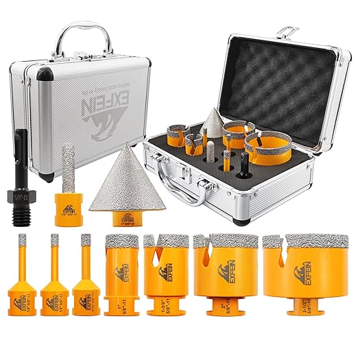 Diamond Tile Hole Saw Kit 10pcs - 6/6/8/25/35/50/65mm Diamond Core Drill Bits with 10mm Finger Bit and 50mm Chamfer Bit Trimming Holes and SDS Adapter for Tile Porcelain Marble