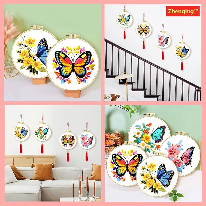 Zhenqing 4-Pack Butterfly Cross Stitch Kits – 11CT 24x24cm Aida Cloth - Image 7