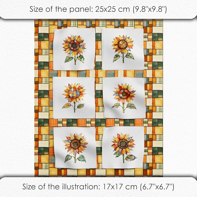 Patchwork Sunflower Cotton Fabric Panel – Six 10×10 inch Designs + Bonus - Image 5