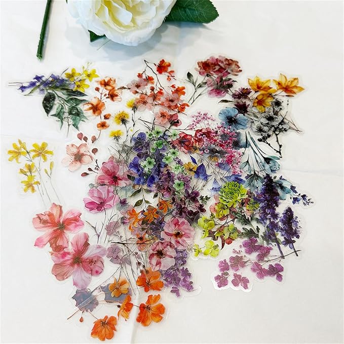 50 Pieces Natural Flower Themed Transparent Stickers - Image 3