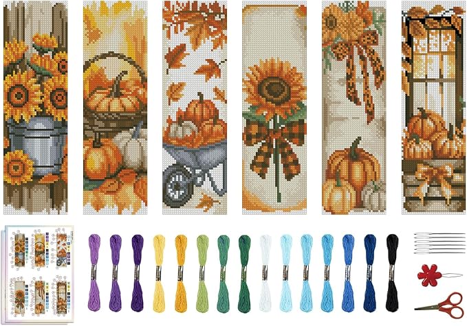 YERUOUIU 6 PCS Fall Cross Stitch Bookmark Kit by Unknown