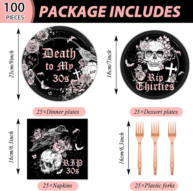 Qyeahkj 100 Pcs 40th Birthday Party Supplies Death to My 30s Paper Plates and - Image 2