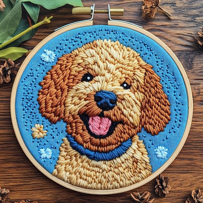 DIY Punch Needle Kits Cute Golden Doodle Dog by Unknown