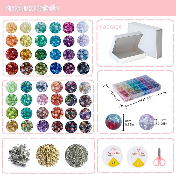 REVKI 1300PCS 8mm Mixed Crackle Glass Beads - Image 2