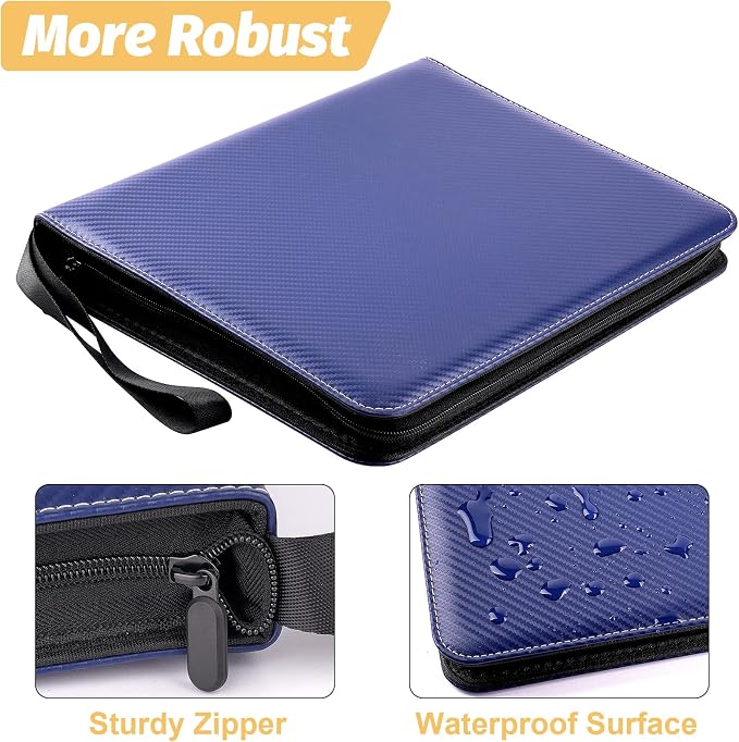 GERMUN 3 Ring 9 Pocket Zipper Card Binder, 720 Double Sided Standard PU Trading - Image 6