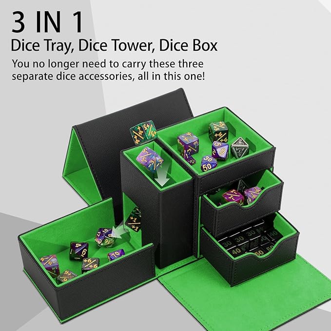 Dice Tray & Dice Tower Storage Box, 3 in 1 Dice Holder Case, Leather Magnetic - Image 2