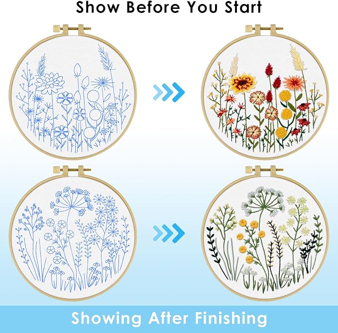 ERKOON Embroidery Kit for Beginners Adult, 2 Set Flower Cross Stitch Set - Image 4
