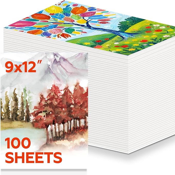 100 Sheets Watercolor Paper Bulk，9 x 12 Inch Cold Press 140 lb/300 GSM Water by Joibabe