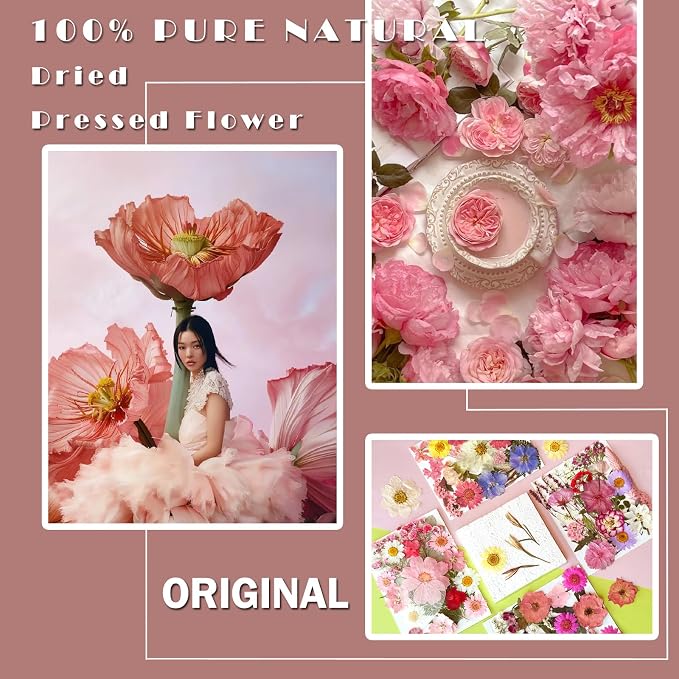 MIKIYA 90Pcs Pink Dried Pressed Flowers - Image 2