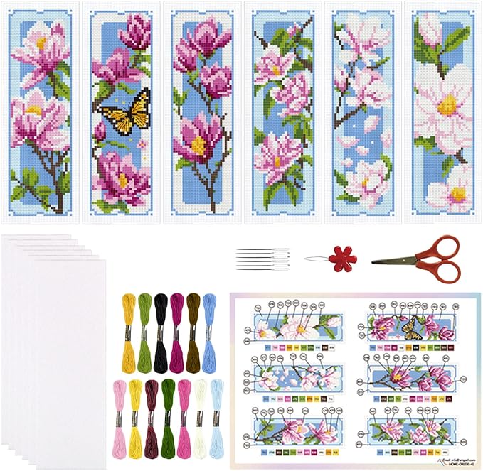ORIGACH 6 Set Magnolia Cross Stitch Bookmark Kits by ORIGACH