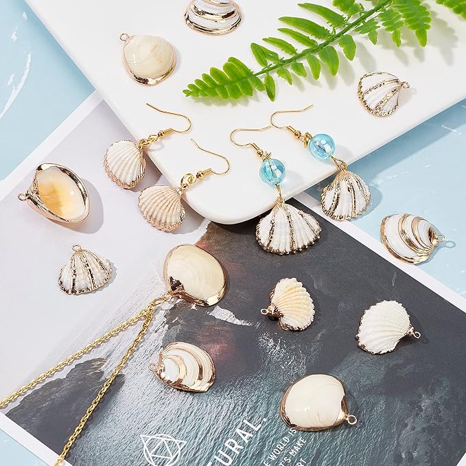 SUNNYCLUE 1 Box 16Pcs Seashell Charms Oval Ocean Beach Spiral Connectors - Image 5