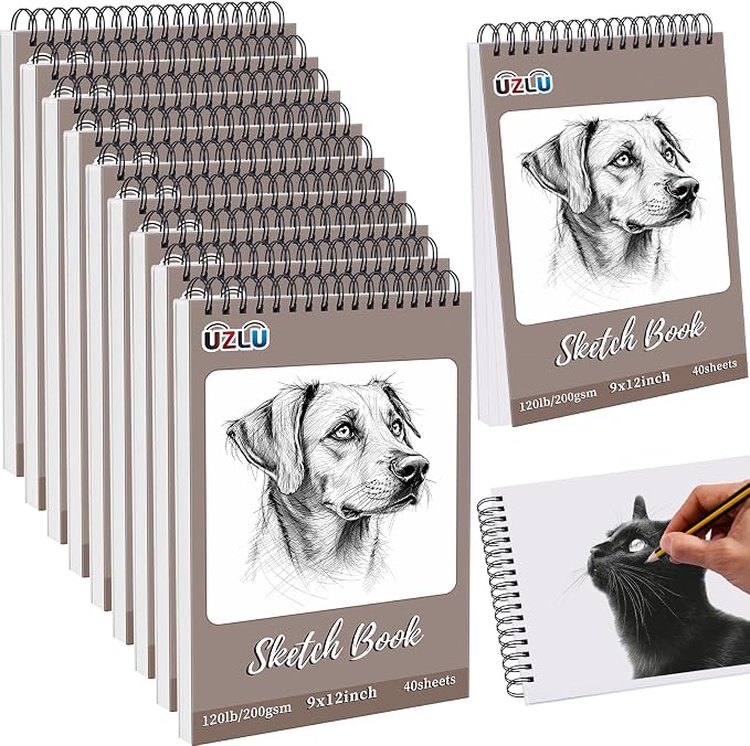 10 Pack 400 Sheets Heavyweight Sketchbook 9 x 12 in 200GSM Very Thick Mixed by UZLUbuywithconfidence