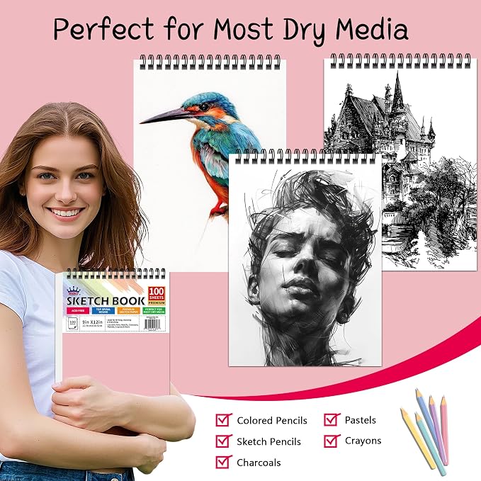 WINNER 9" x 12" Sketch Book 4 Pack, 400 Sheets Spiral Bound Art Sketchbook - Image 4