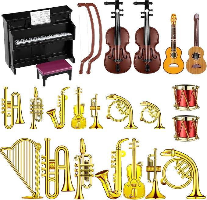 Civaner 24 Pcs Dollhouse Musical Instruments Christmas Miniature Violin Piano by Civaner