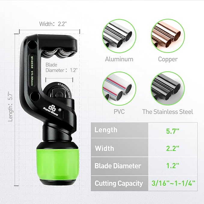 Super Stars Pipe Cutter Heavy Duty Tubing Cutter 3/16 to 2-4/5 Tube Cutter for Cutting Pipes of Aluminum, Copper, PVC, Stainless Steel Tube (3/16In~1-1/4In), ST-532 (3/16~1-1/4In) (5-32mm)