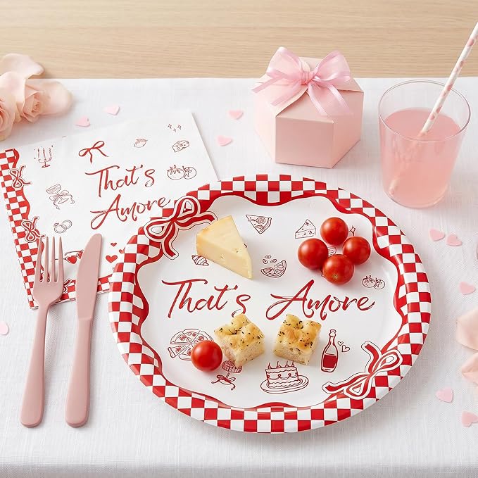 40Pcs That's Amore Party Supplies Red Gingham Bachelorette Paper Plates Napkins - Image 5