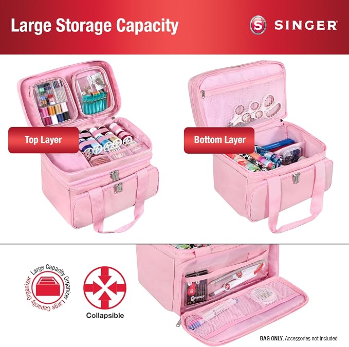SINGER Sewing Accessories Organizer – Double Layer Portable Sewing Storage Bag - Image 2