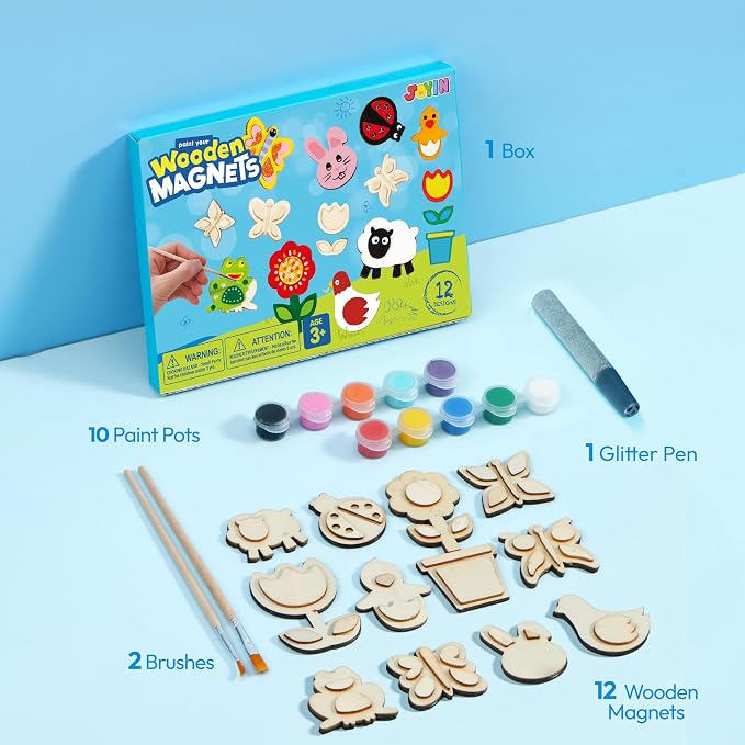 JOYIN 12 Wooden Magnet Creativity Arts & Crafts Painting Kit - Image 2