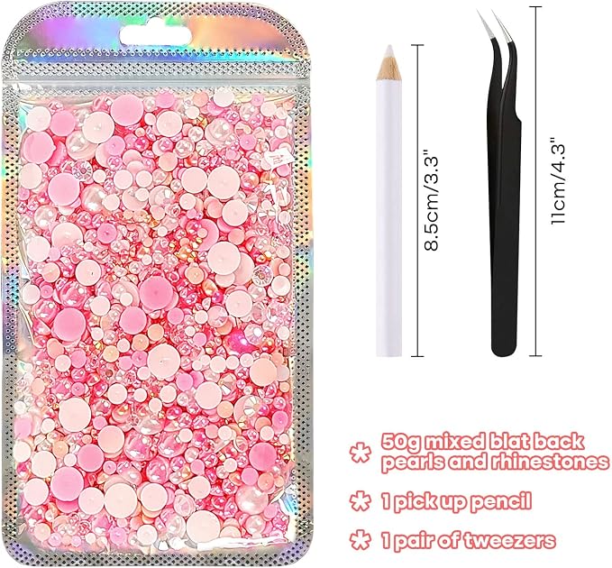ASTARON 50g Mix Flatback Rhinestones Half Pearls - Image 2