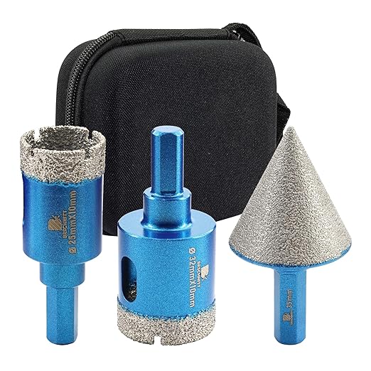 Tile Hole Saw Kit - BRSCHNITT Diamond Core Drill Bit Set 25/32mm Drill Bit &1 3/8" Diamond Chamfer Bit for Porcelain Tile Ceramic Marble Granite