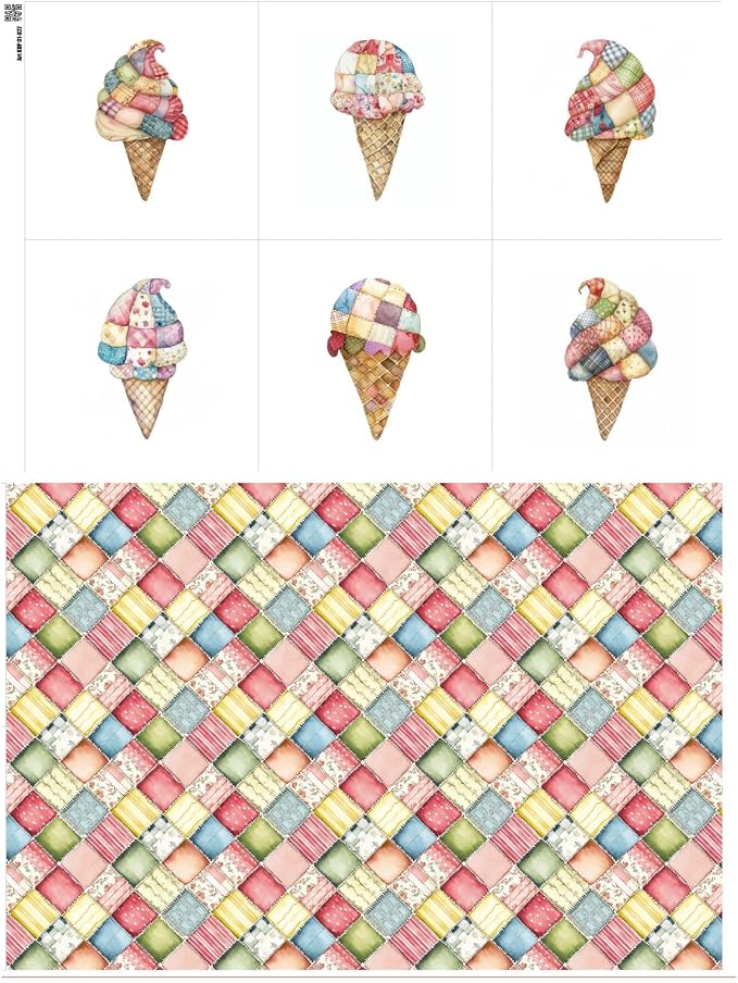 Patchwork Ice Cream Cotton Fabric Panel – 6 Designs + Bonus Sheet 29.5×19.6 inch by FabricsTown