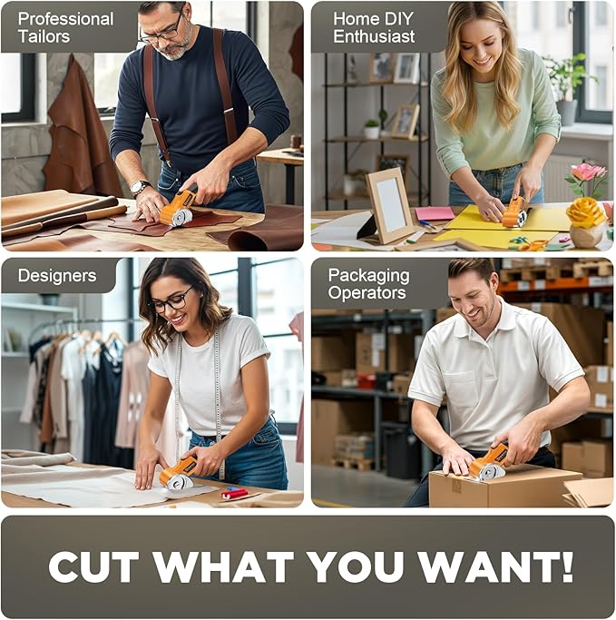 Cordless Electric Scissors: 4V Rechargeable Rotary Cardboard Cutter, 3000mAh Battery, with LED Light, 2 Blades, Box Cutter for Fabric Carpet Carton Plastic Leather Cloth(Yellow)
