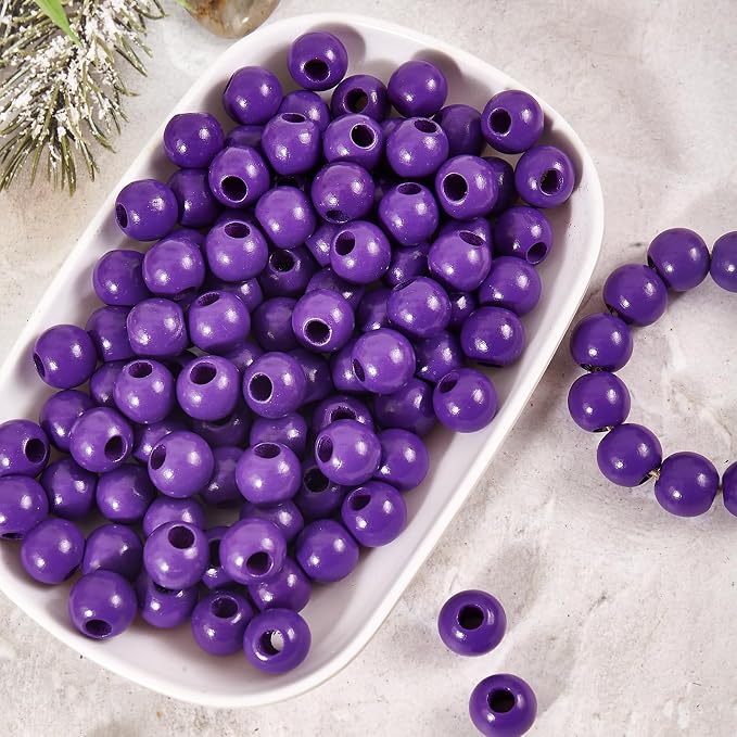 240pcs Purple Color Wood Beads 16mm Large Hole:6mm - Image 3