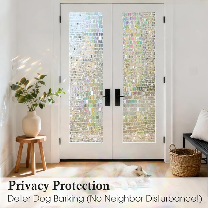 Windimiley Window Privacy Film 3D Rainbow Static Clings Bathroom Stained Glass - Image 3